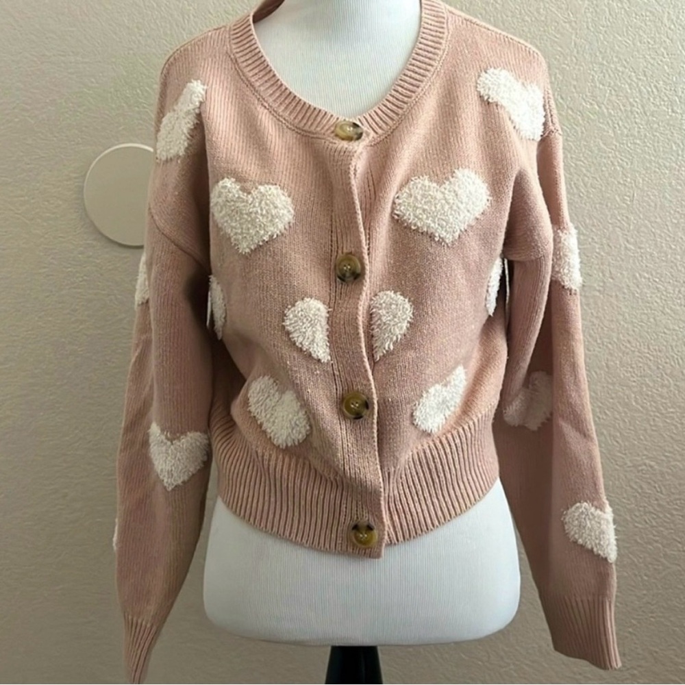 Blush Cute Hearts Cardigan Medium - Picture 3 of 3